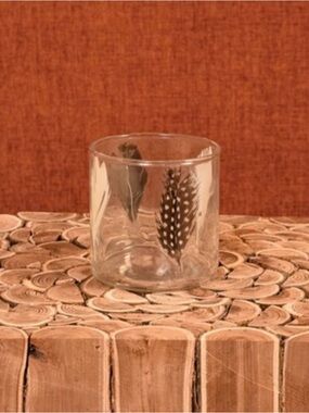 HOMART Feather Hurricane Set of 2
Glass Candle Holder Natural Multicolor India